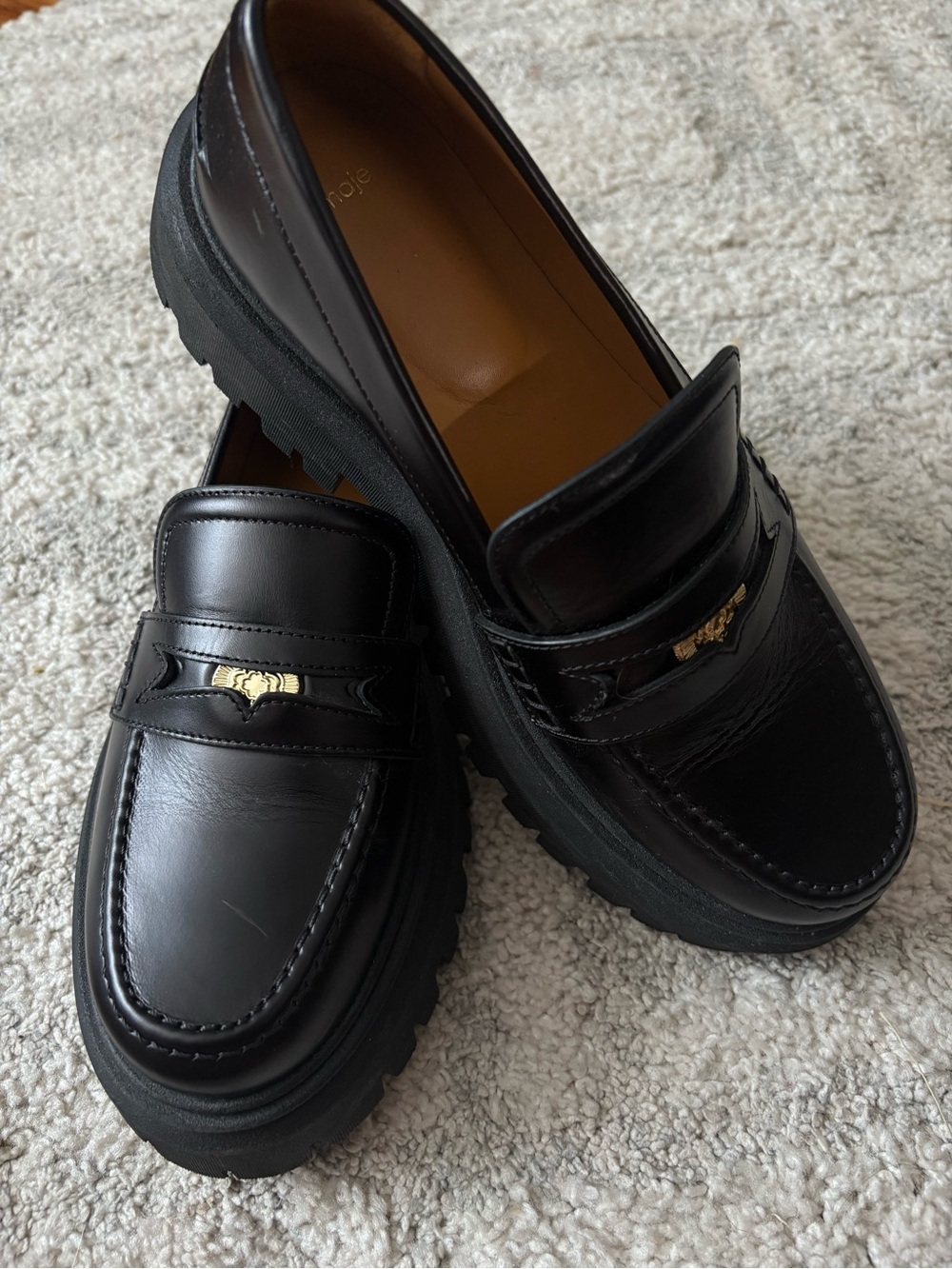 Black leather Maje loafers